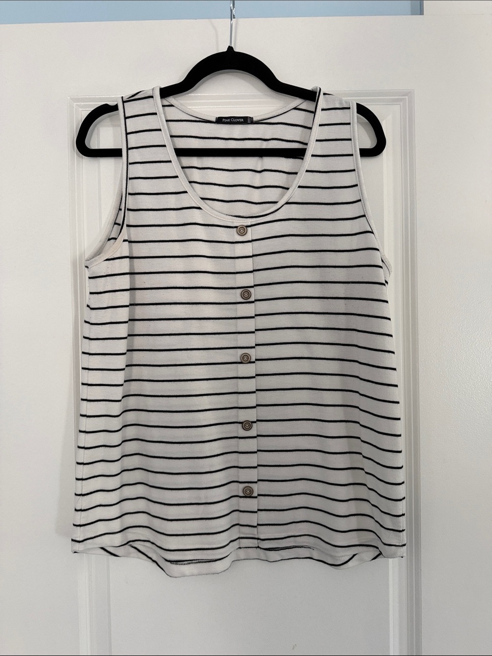 Pink Clover White and Black Striped Button-Front Tank